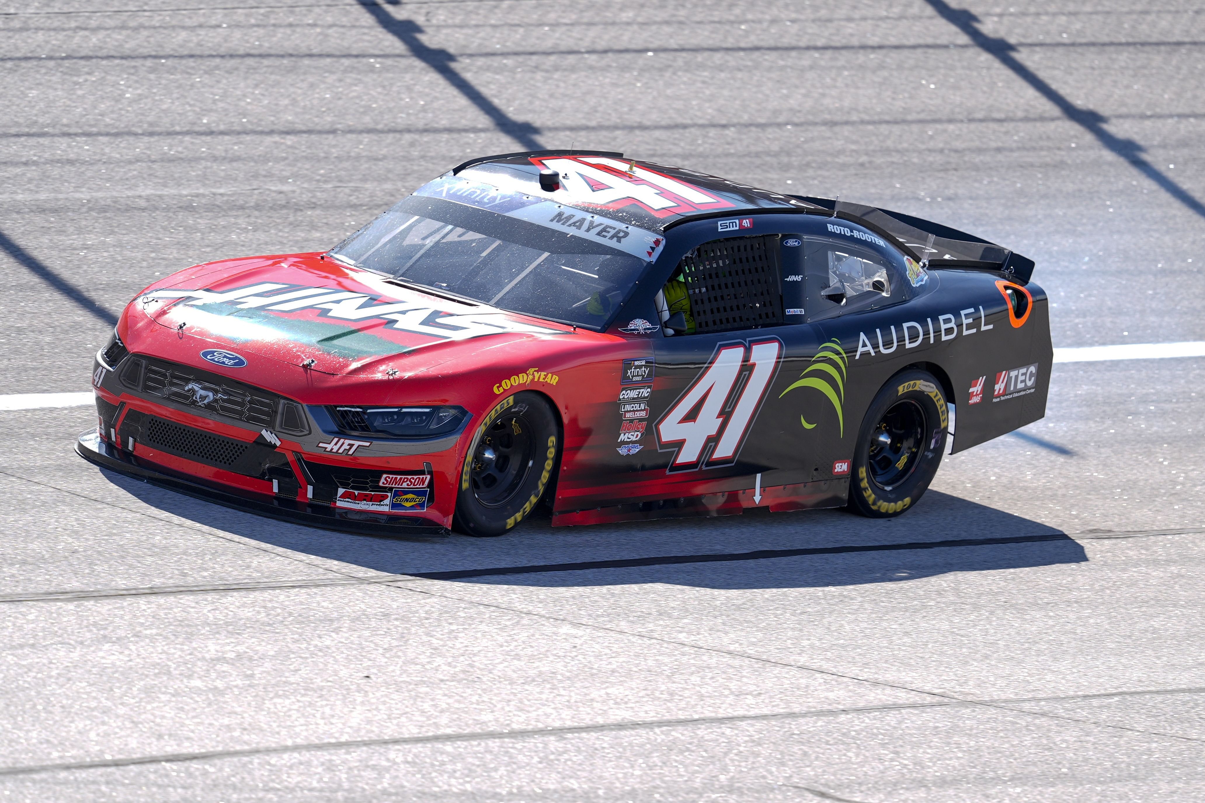 Sam Mayer (41) comes down pit road after rubbing the wall in turn three during the Great Clips 200 at Darlington Raceway - Source: Imagn